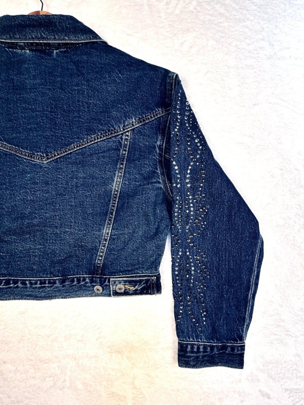 Levi's 90's Trucker Jacket Sz XL Shrunken Rhinestone Denim Jacket D.Wash Western - Picture 7 of 12